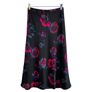 J Crew Midi Floral Skirt Black Size XXS Stretch Pull On Stretch